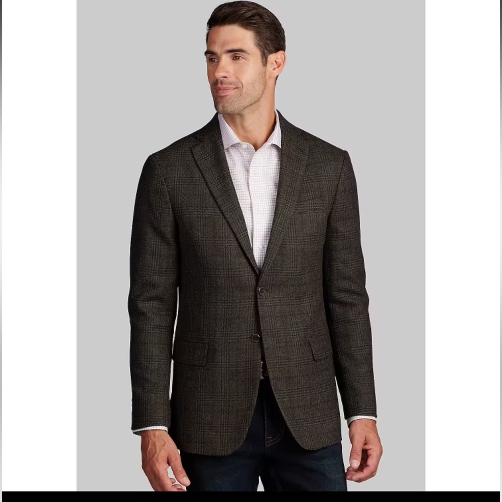 Jos.A.Bank 1905 collection 💯 wool plaid sport coat/jacket gray red stripe 40R
